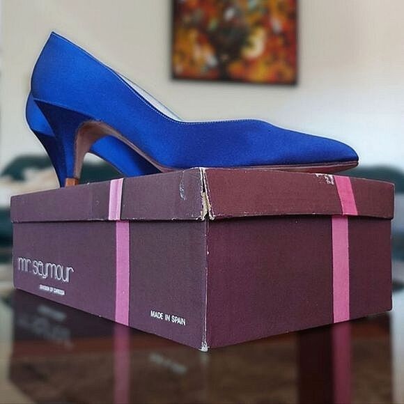 Vtg 80s Stuart Weitzman for Mr. Seymour blue sateen pumps - Picture 14 of 16